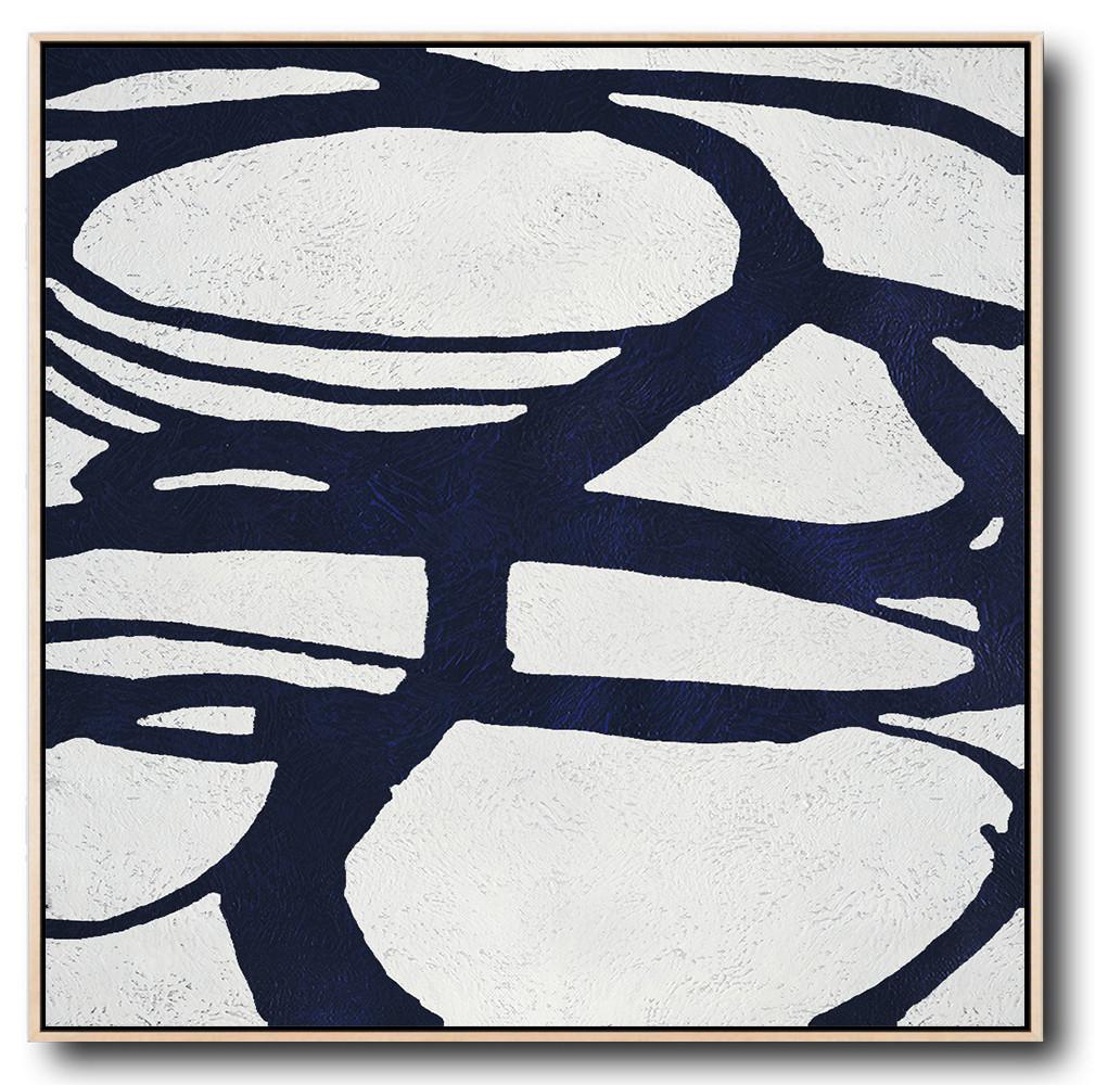 Buy Large Canvas Art Online - Hand Painted Navy Minimalist Painting On Canvas - Abstract Prints Large